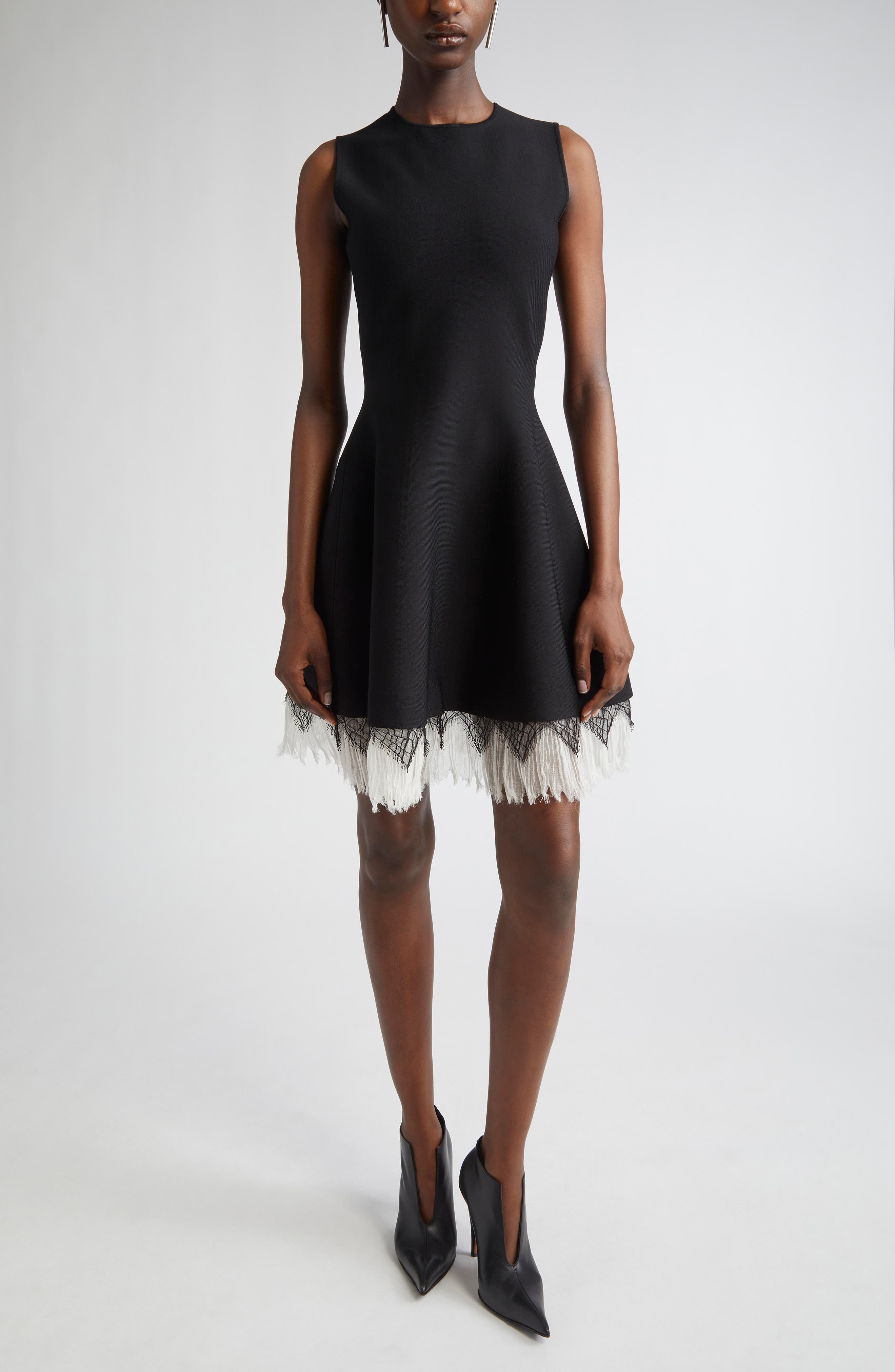 McQueen Volume Cobweb Lace Fit & Flare Minidress in Black/Ivory at Nordstrom - 1