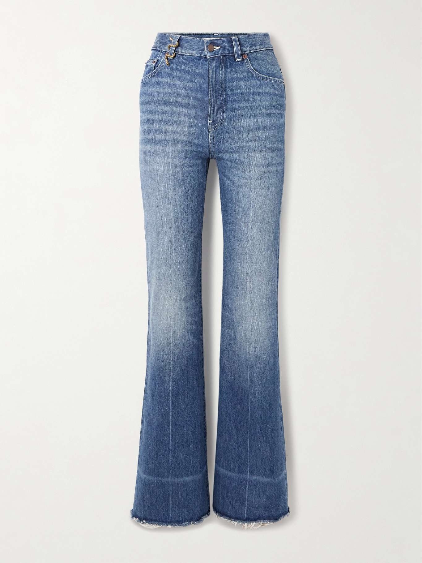Chloé Snake frayed embellished straight-leg jeans Mid denim