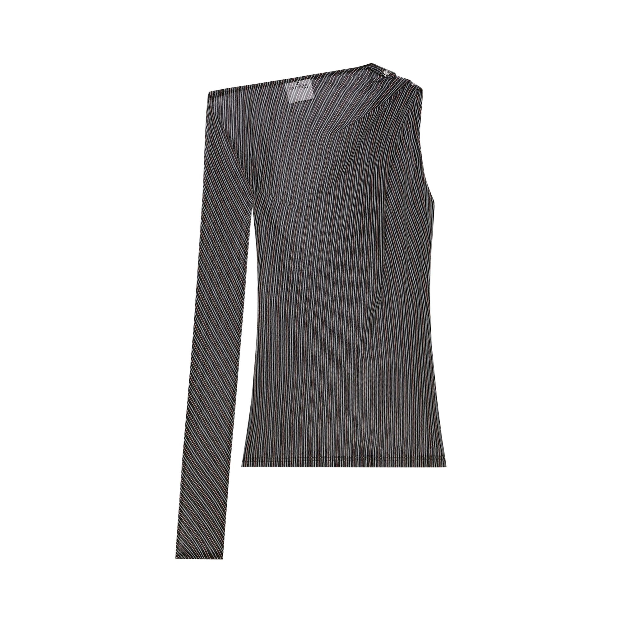 Courrèges One Shoulder Striped Mesh Top 'Black/Ruby' - 1