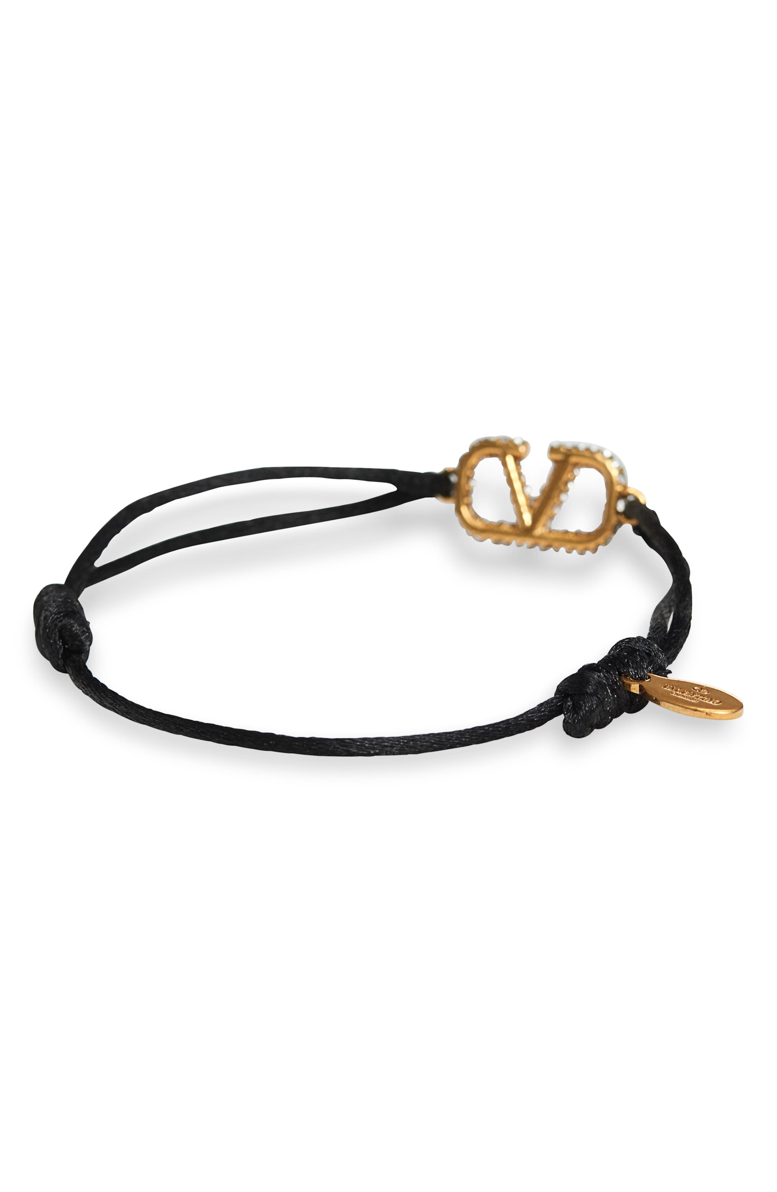 Valentino Garavani VLOGO Signature Crystal Cord Bracelet in Nero/Crystal Silver Shade at Nordstrom - 2