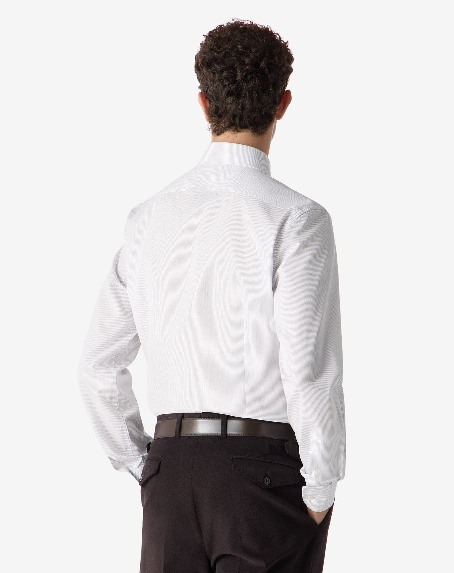 White cotton shirt with Blue micro stripes - 3