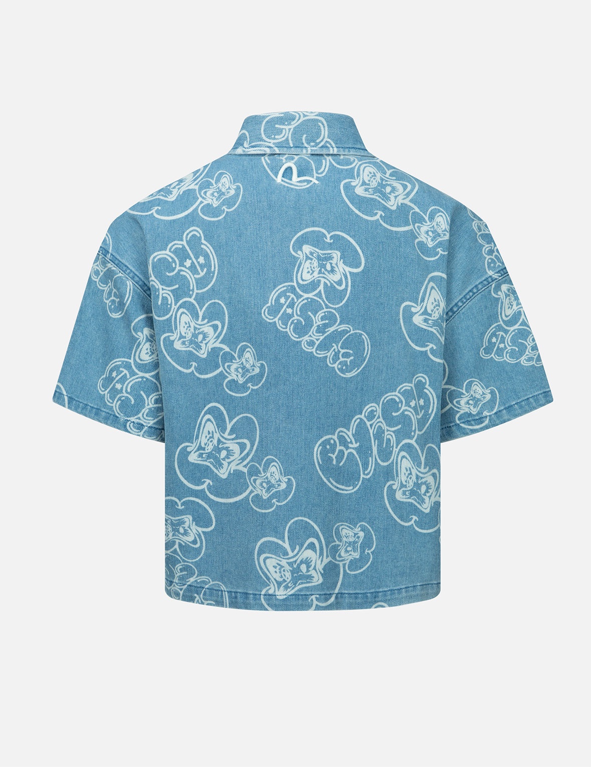 ALLOVER GRAFFITI DARUMA AND LOGO DISCHARGED-PRINT DENIM SHIRT - 2