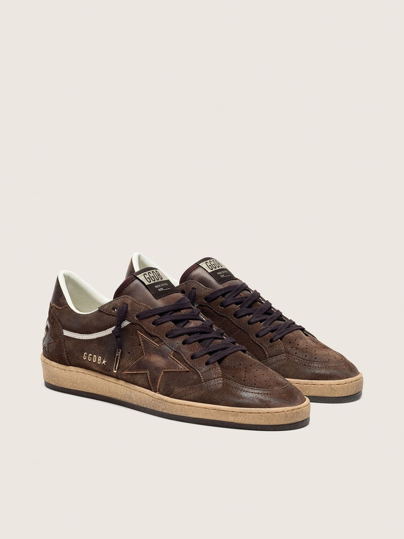 Golden Goose Men's Ball Star in brown suede with brown leather star and heel tab outlook