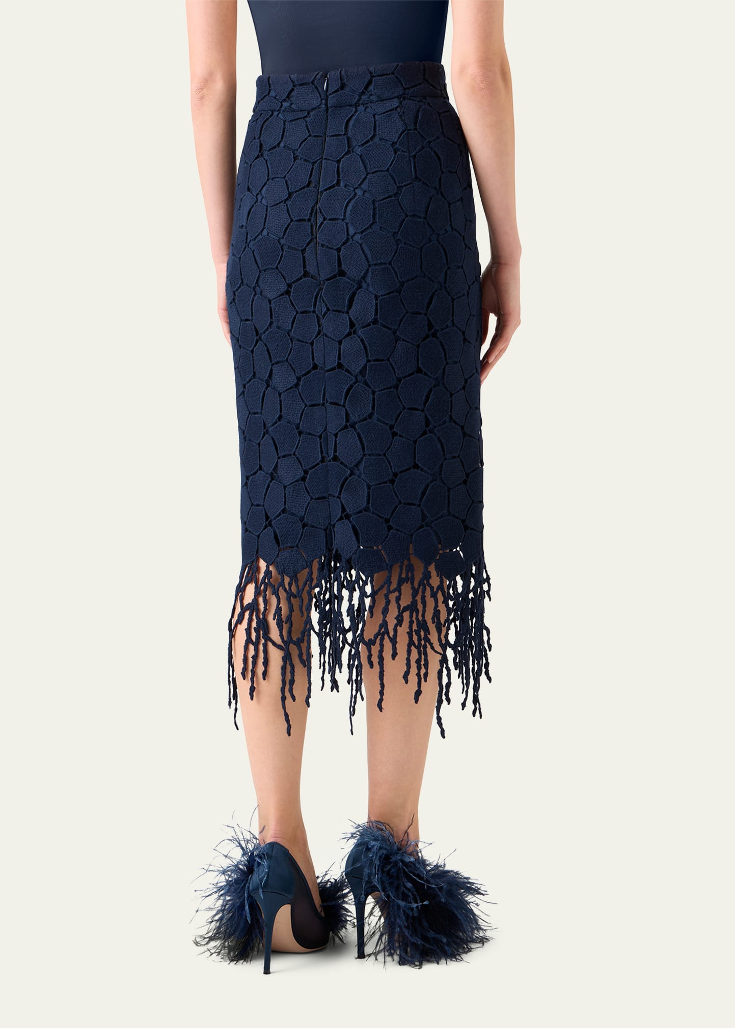 Broken Stone Guipure Fringed Midi Pencil Skirt - 3