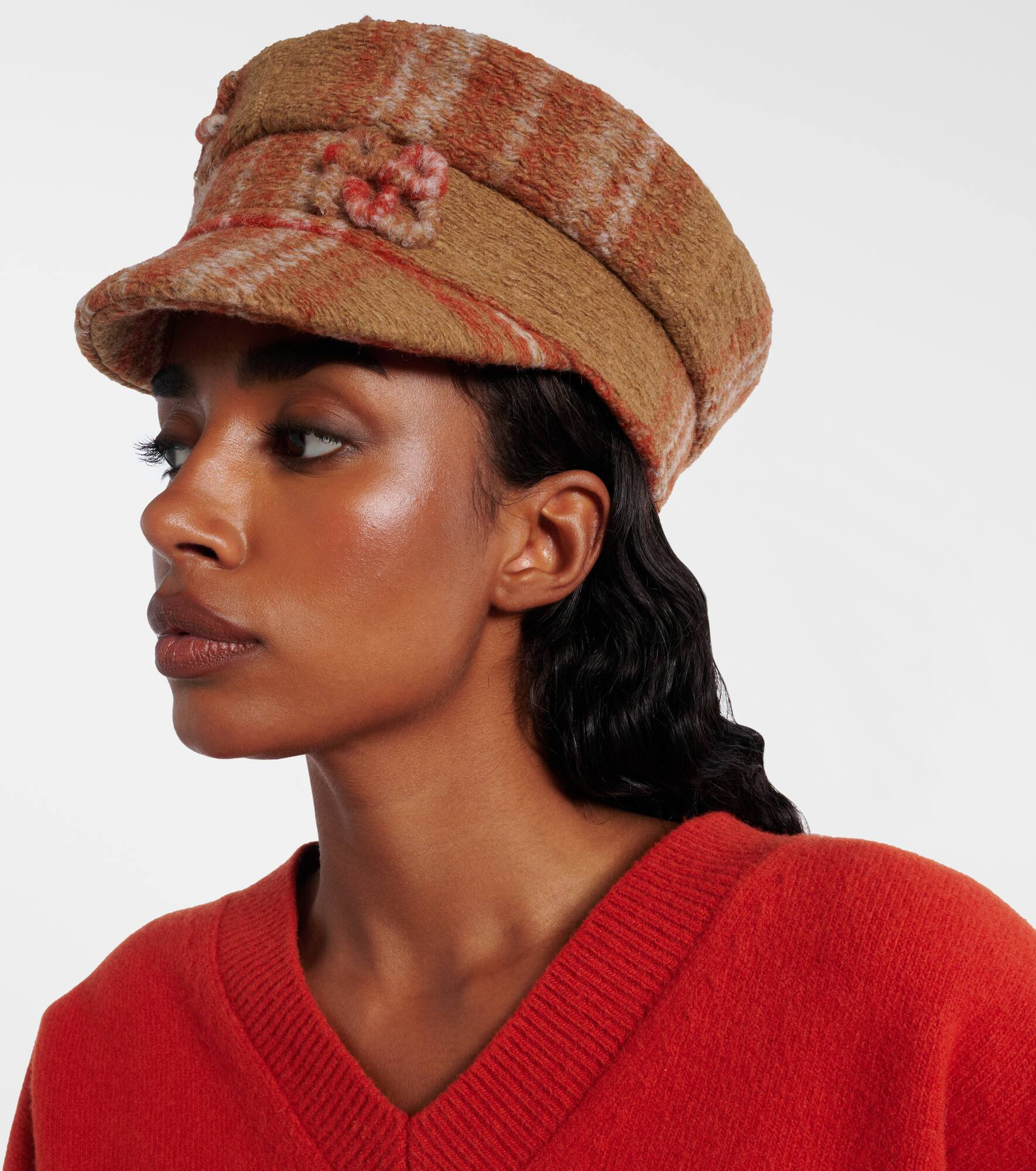Checked wool-blend newsboy cap - 2