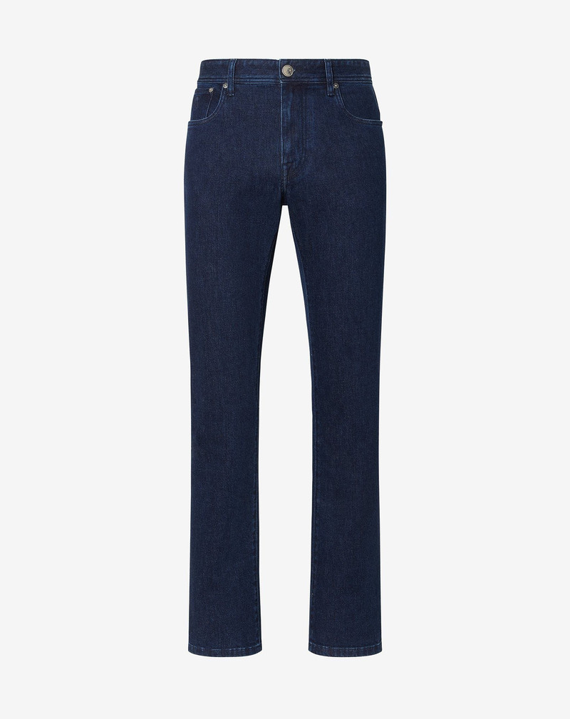 Navy blue stretch denim 5-pocket trousers 1