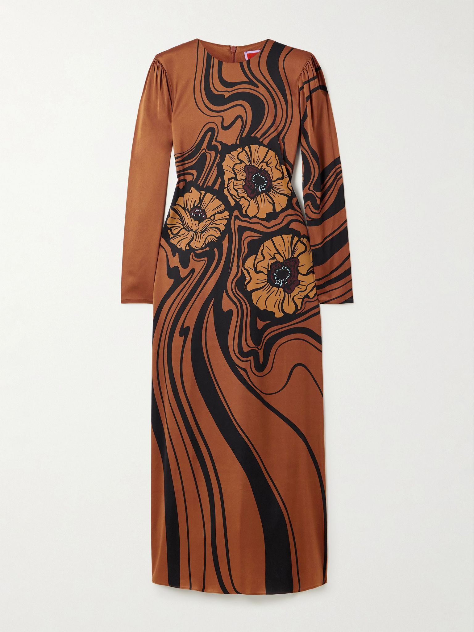 Icon Clingy Swing floral-print satin midi dress Brown - 1