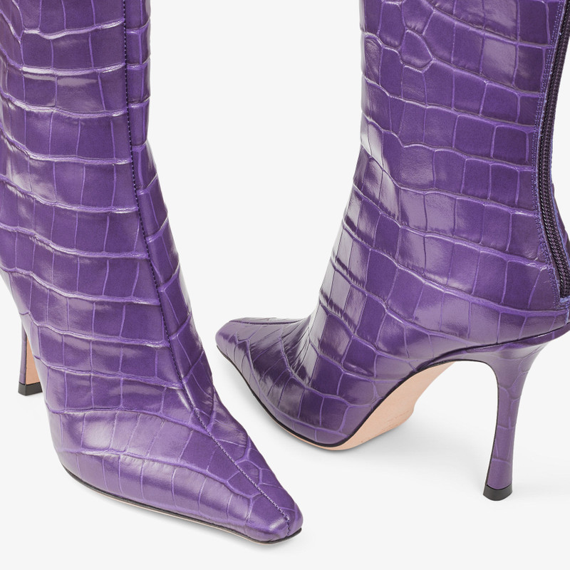 Agathe Ankle Boot 100 Cassis Croc-Embossed Leather Ankle Boots 5