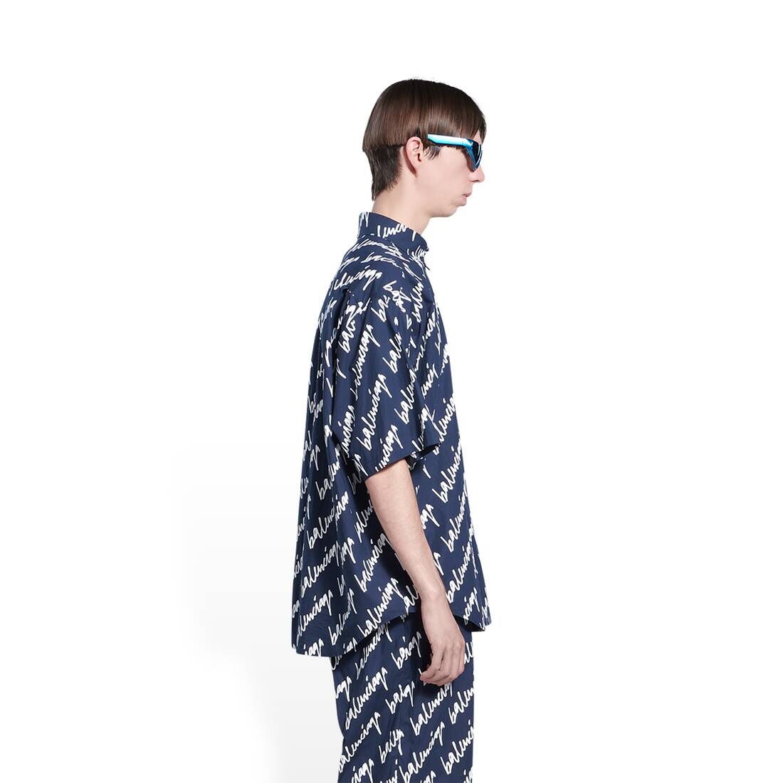 Men's New Scribble Short Sleeve Shirt Large Fit  in Indigo - 4