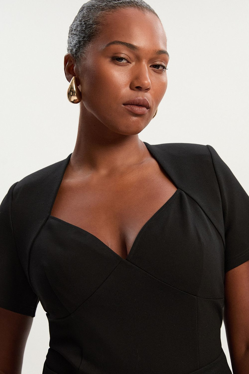 Plus Size Ponte Short Sleeve Sweetheart Neckline Bodysuit 1