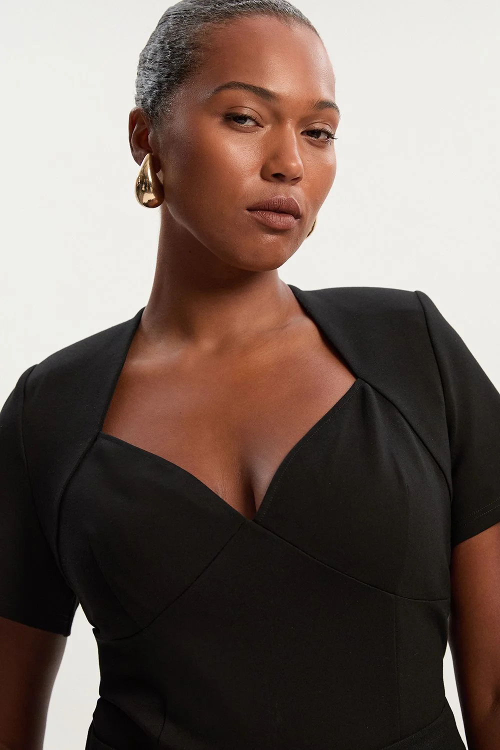 Plus Size Ponte Short Sleeve Sweetheart Neckline Bodysuit - 1