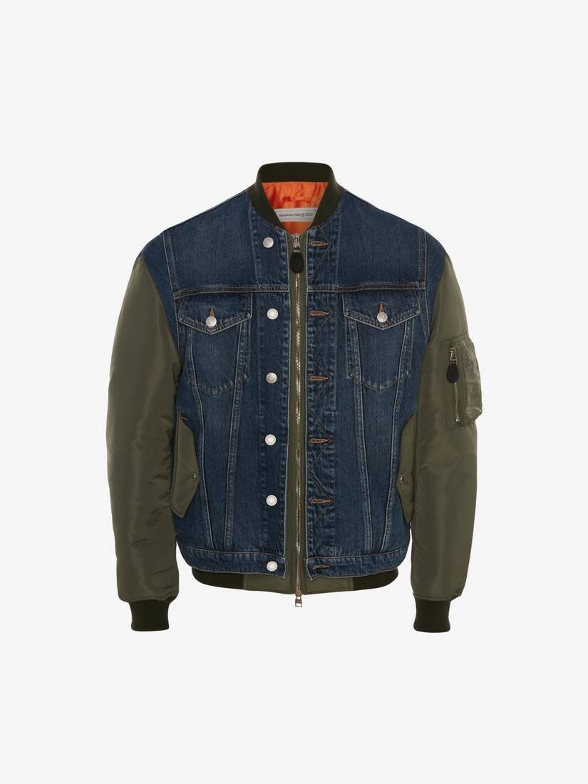 Men's Hybrid Denim Bomber Jacket in Indigo - 1