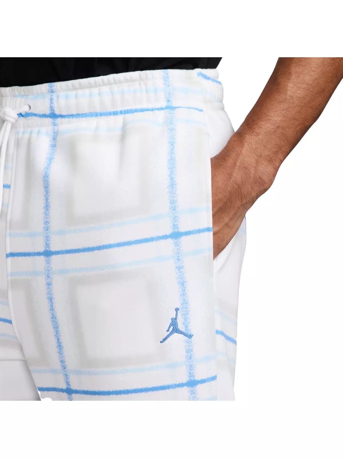 Men's Essentials Fleece Holiday Plaid Pants -White - 3
