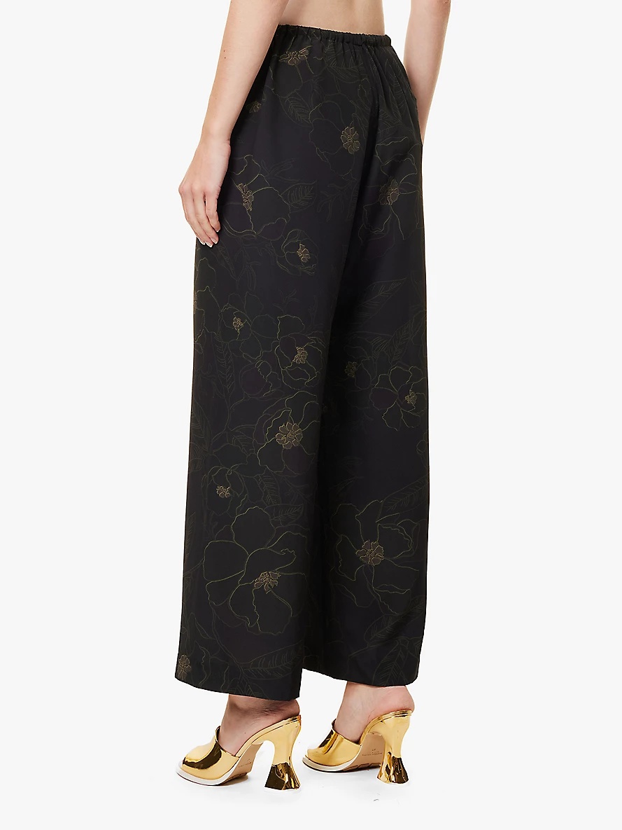 Puvis Bis floral-pattern wide-leg silk trousers - 4