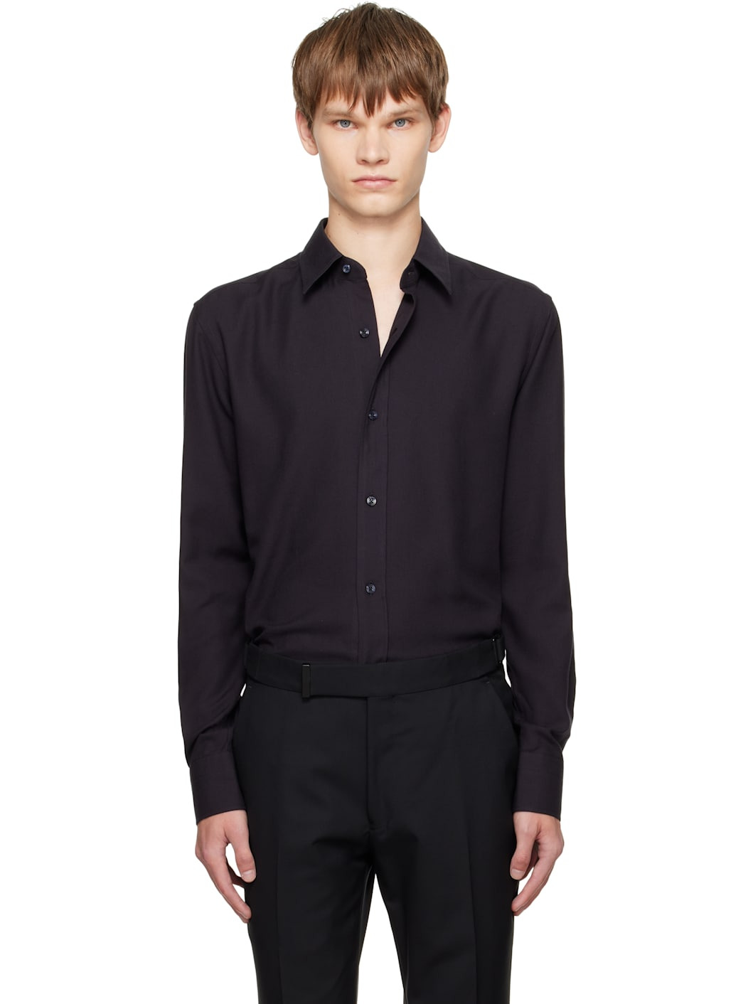Black Cotton Cashmere Fluid Fit Shirt - 1