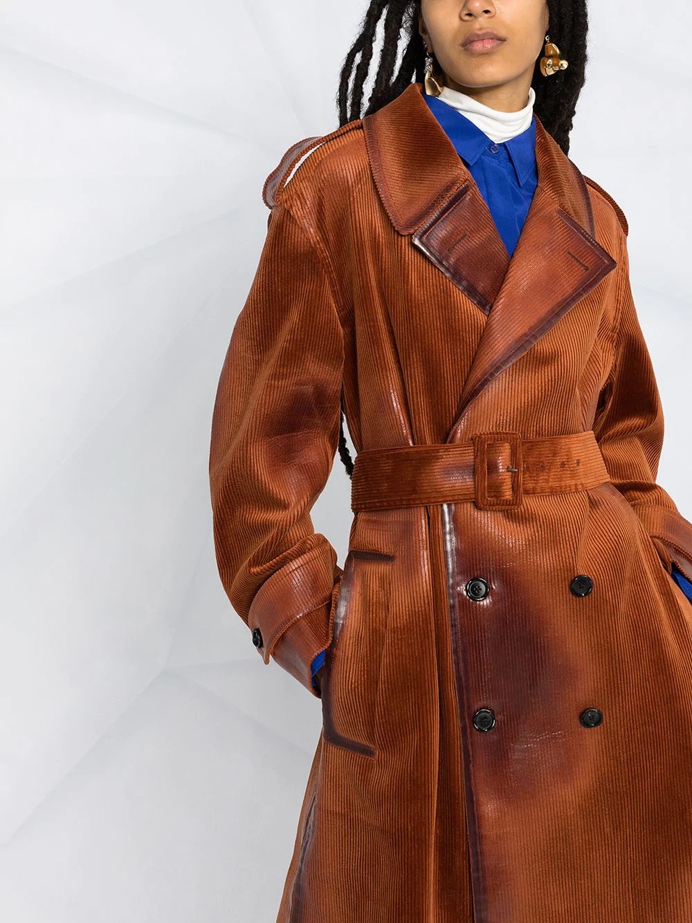 corduroy double-breasted trench coat - 5