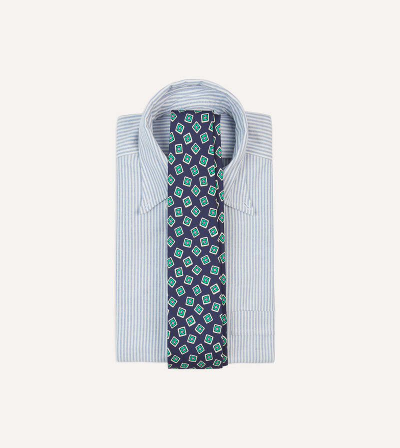 Drake's Navy Jumbled Tile Print Silk Self Tipped Tie outlook