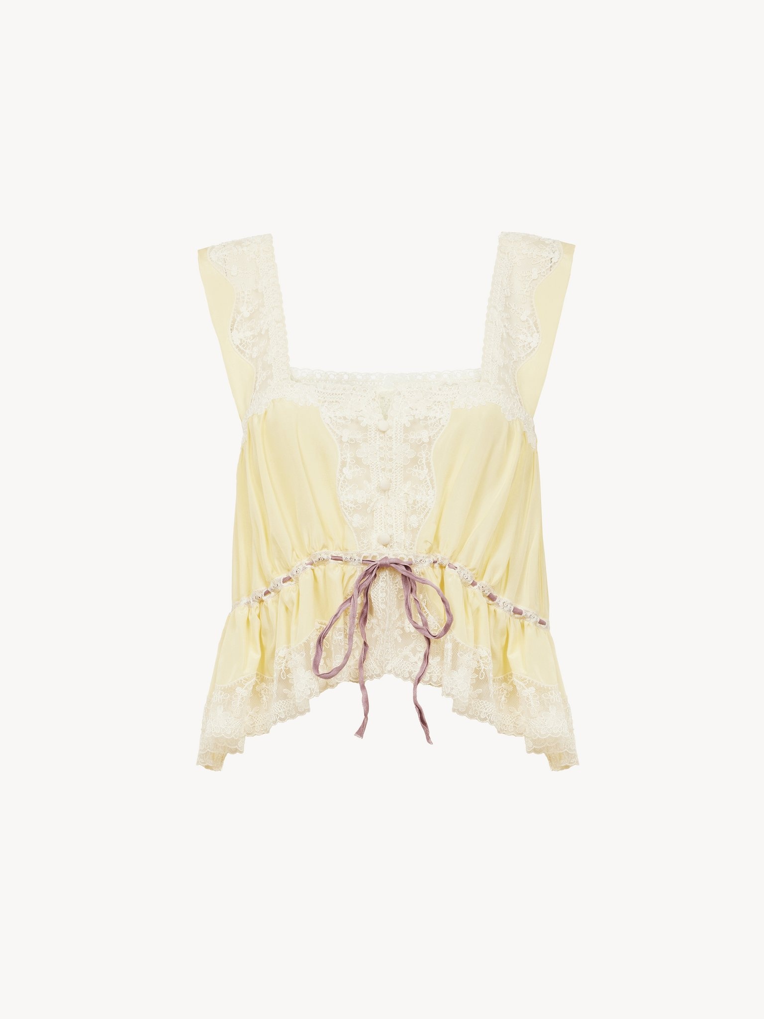 SQUARE-NECK CROPPED TOP IN SILK HABOTAI & LACE - 2