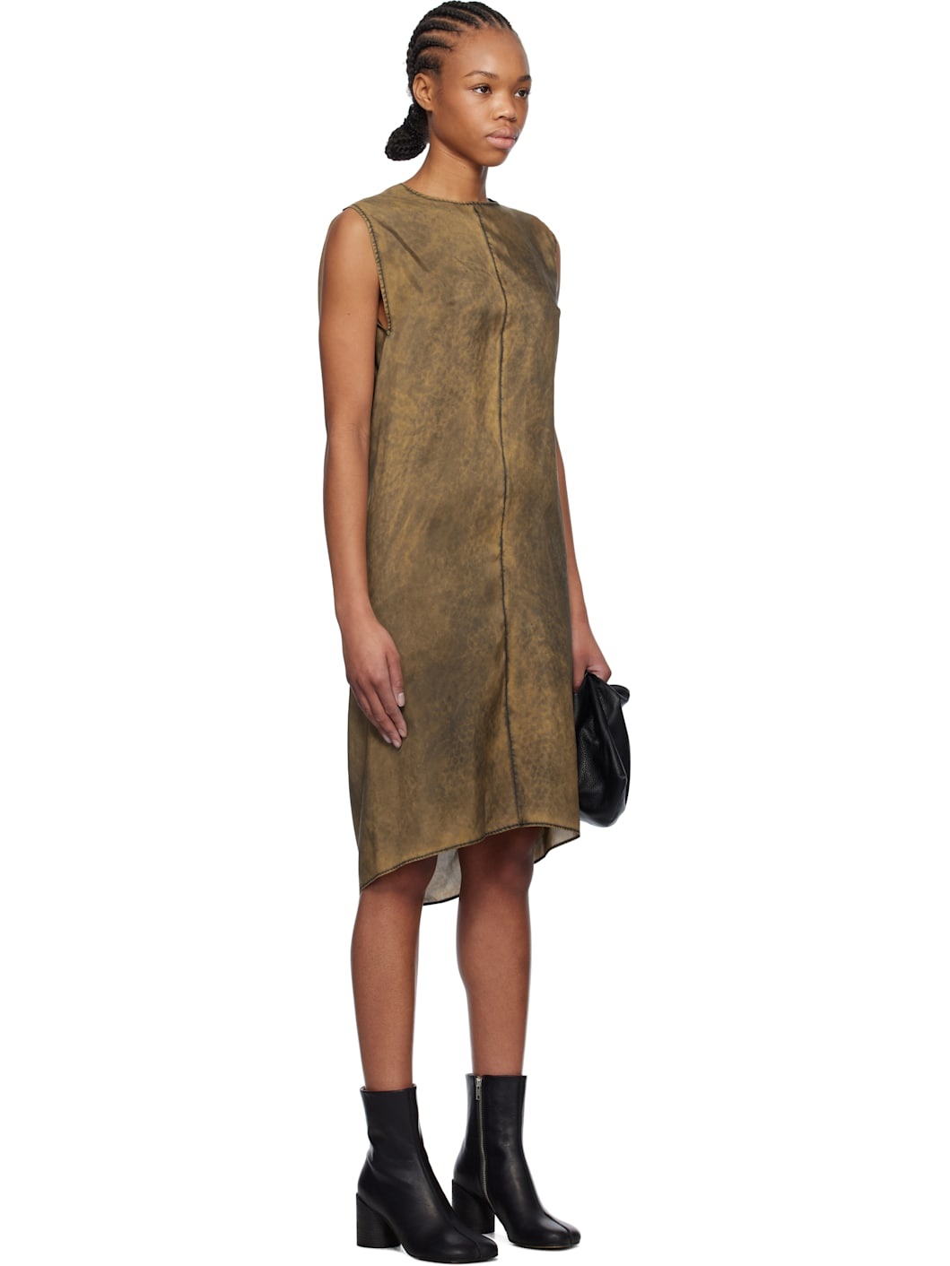 Khaki Light Silk Shift Midi Dress - 2