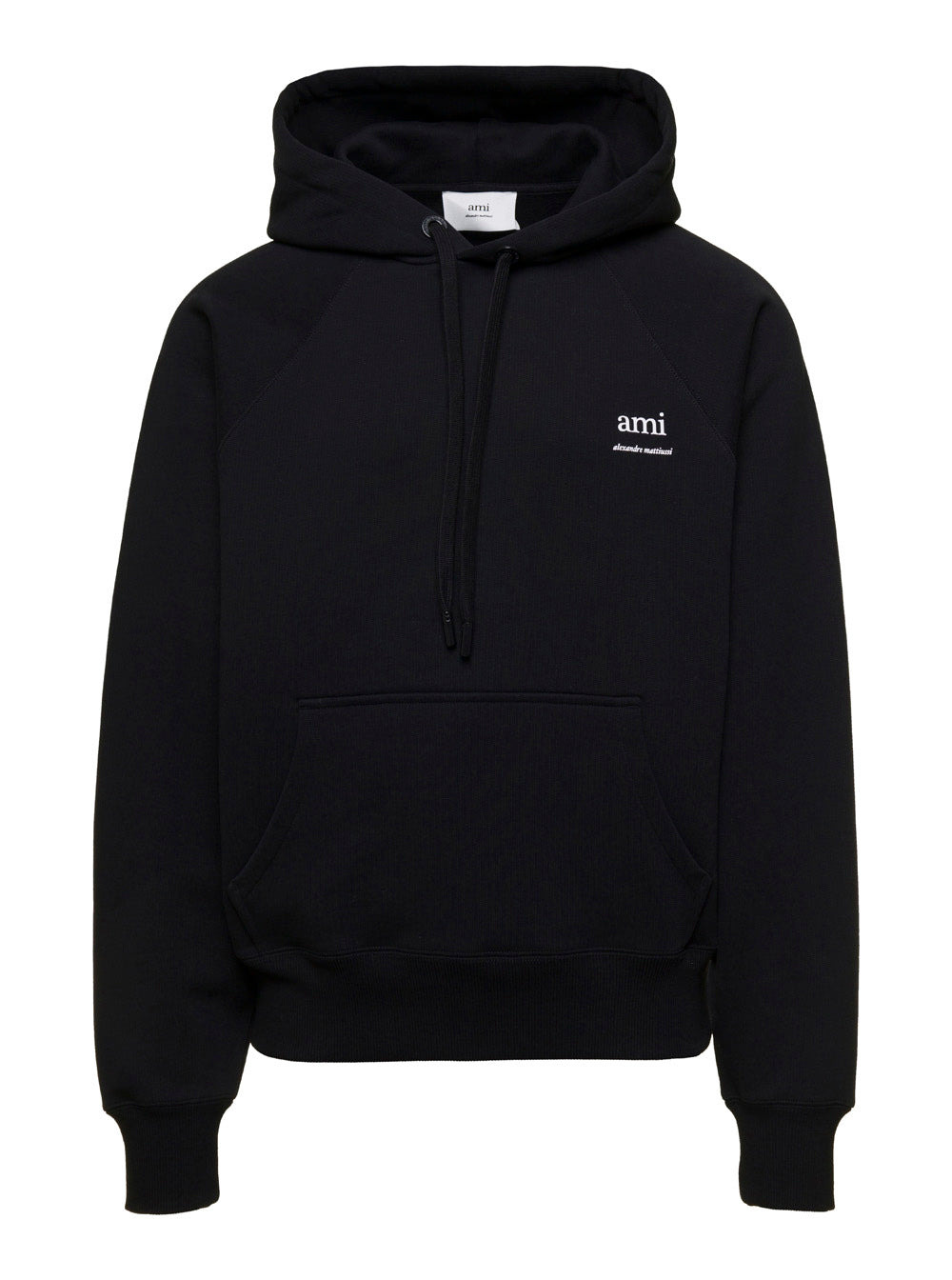 Ami Paris Men Black Hoodie With Drawstring Hood And Logo Detail On The Front In Cotton Man - 1