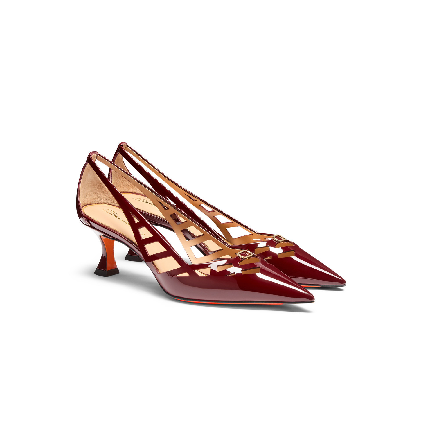 Women's red patent leather mid-heel pump - 3