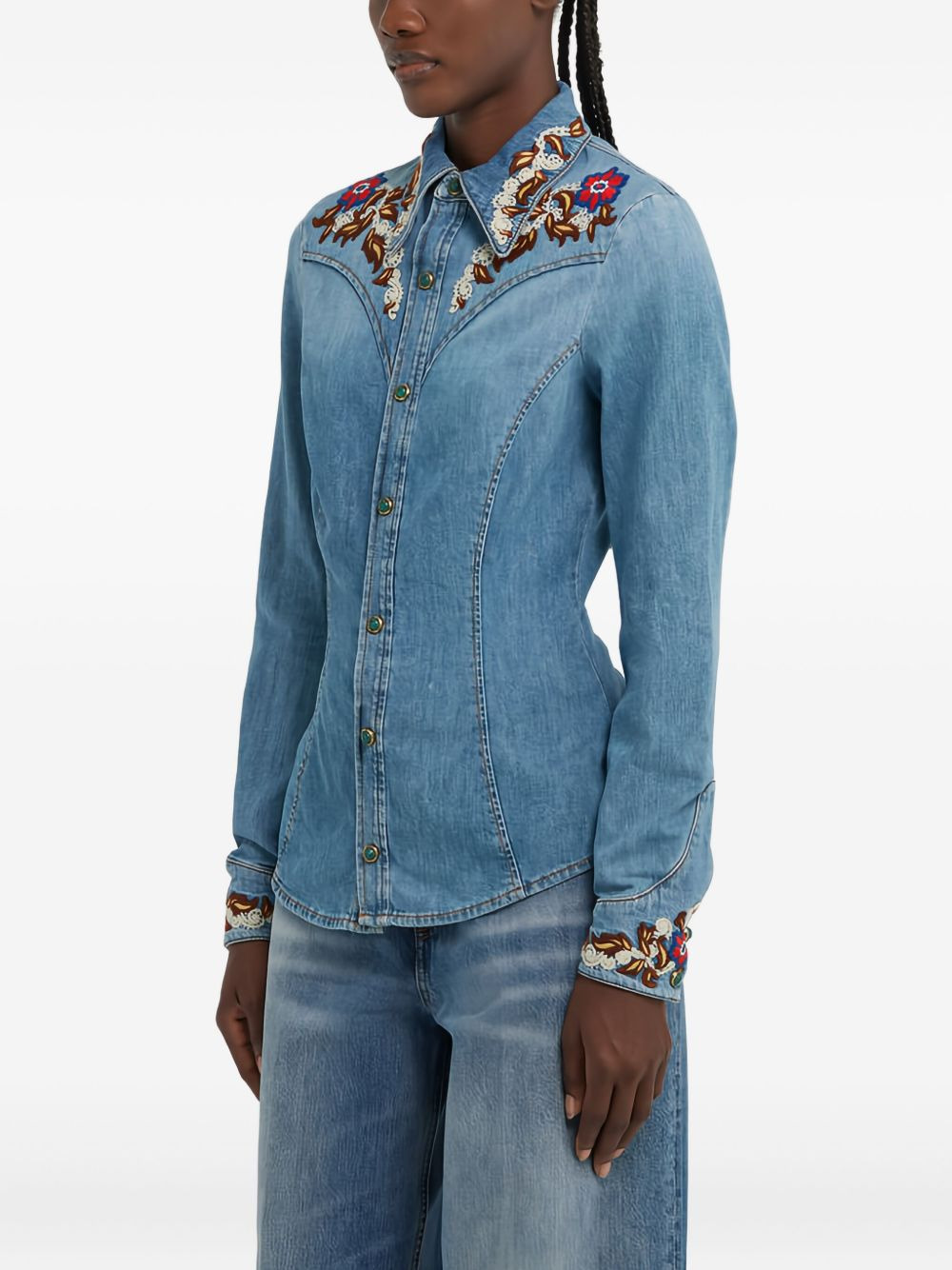 embroidered denim shirt - 4
