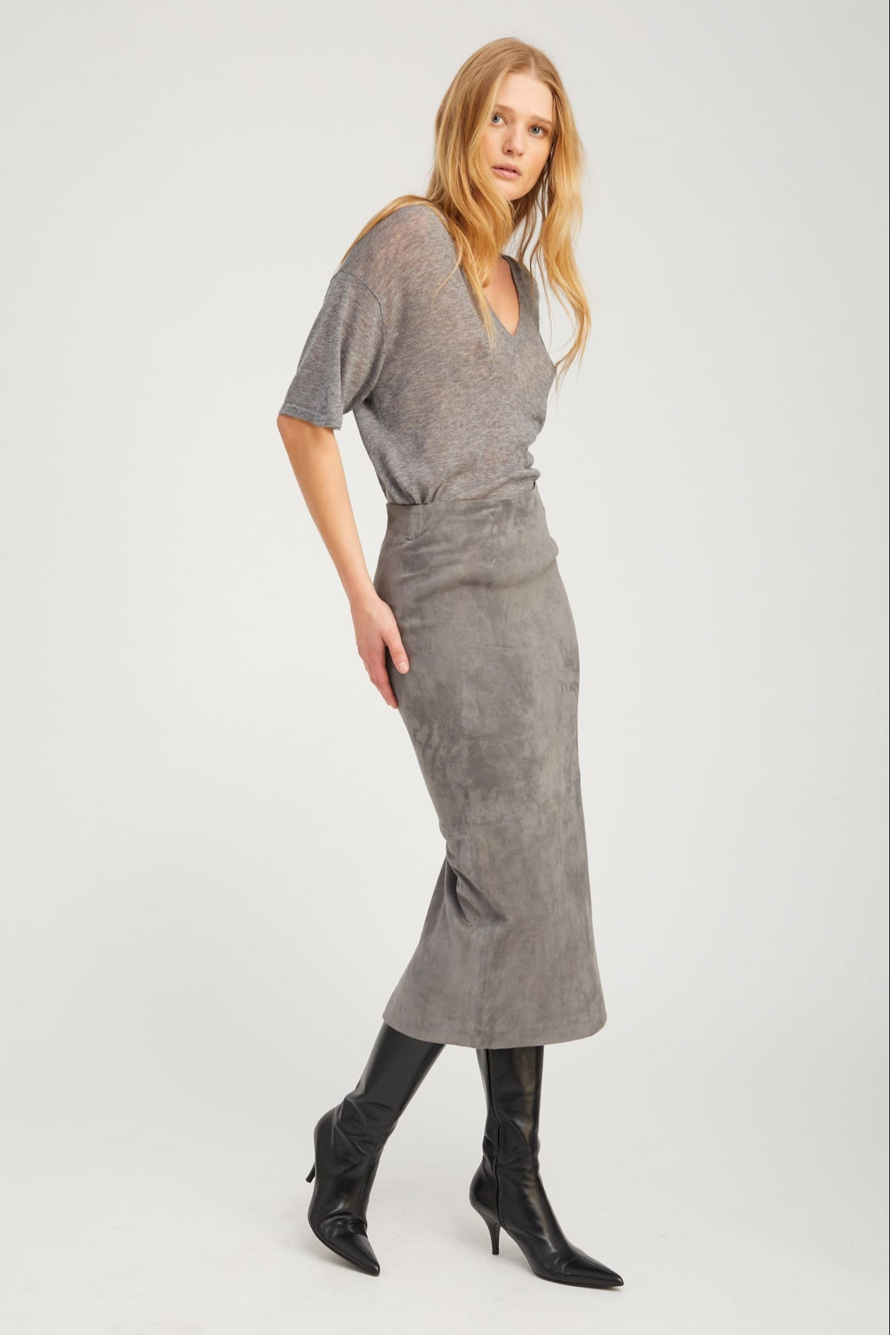 GREY TISSUE CASHMERE TEE - 4
