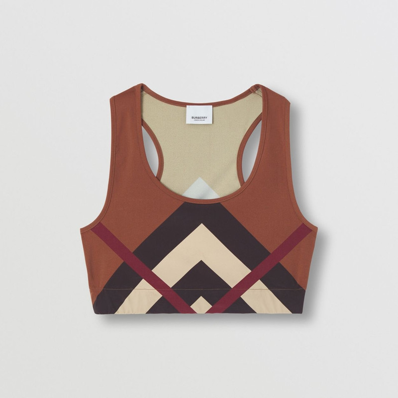 Chevron Check Print Stretch Nylon Cropped Top 1