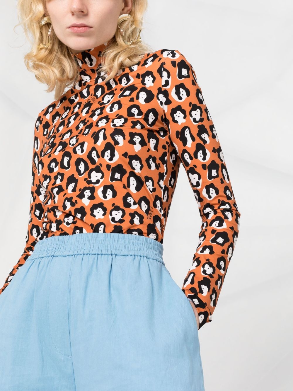 face-animal print turtleneck top - 5