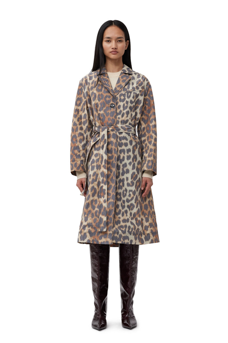 GANNI LEOPARD CRISPY SHELL BELT COAT outlook
