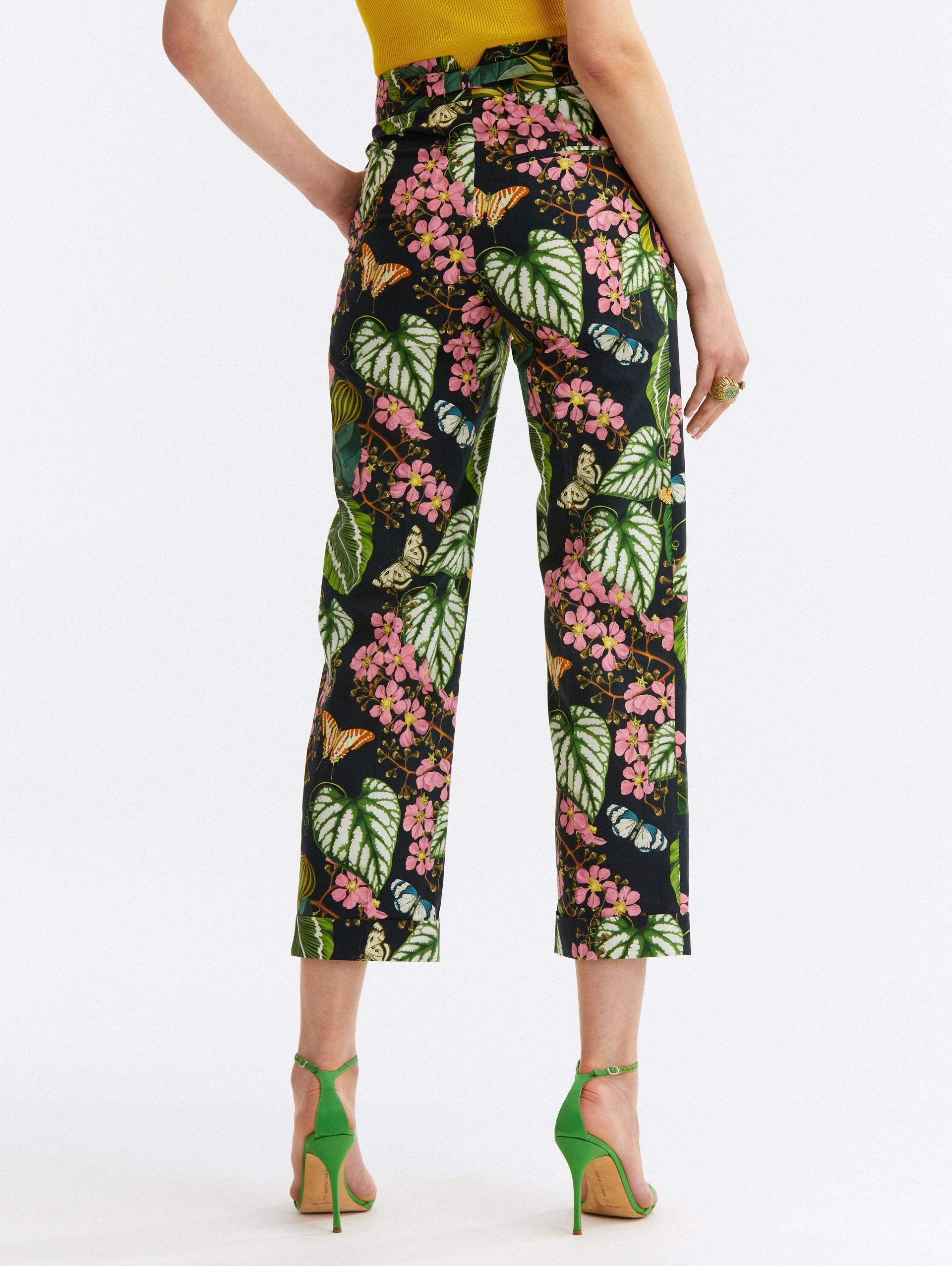 MIXED BOTANICAL SKINNY POPLIN ANKLE PANTS - 4