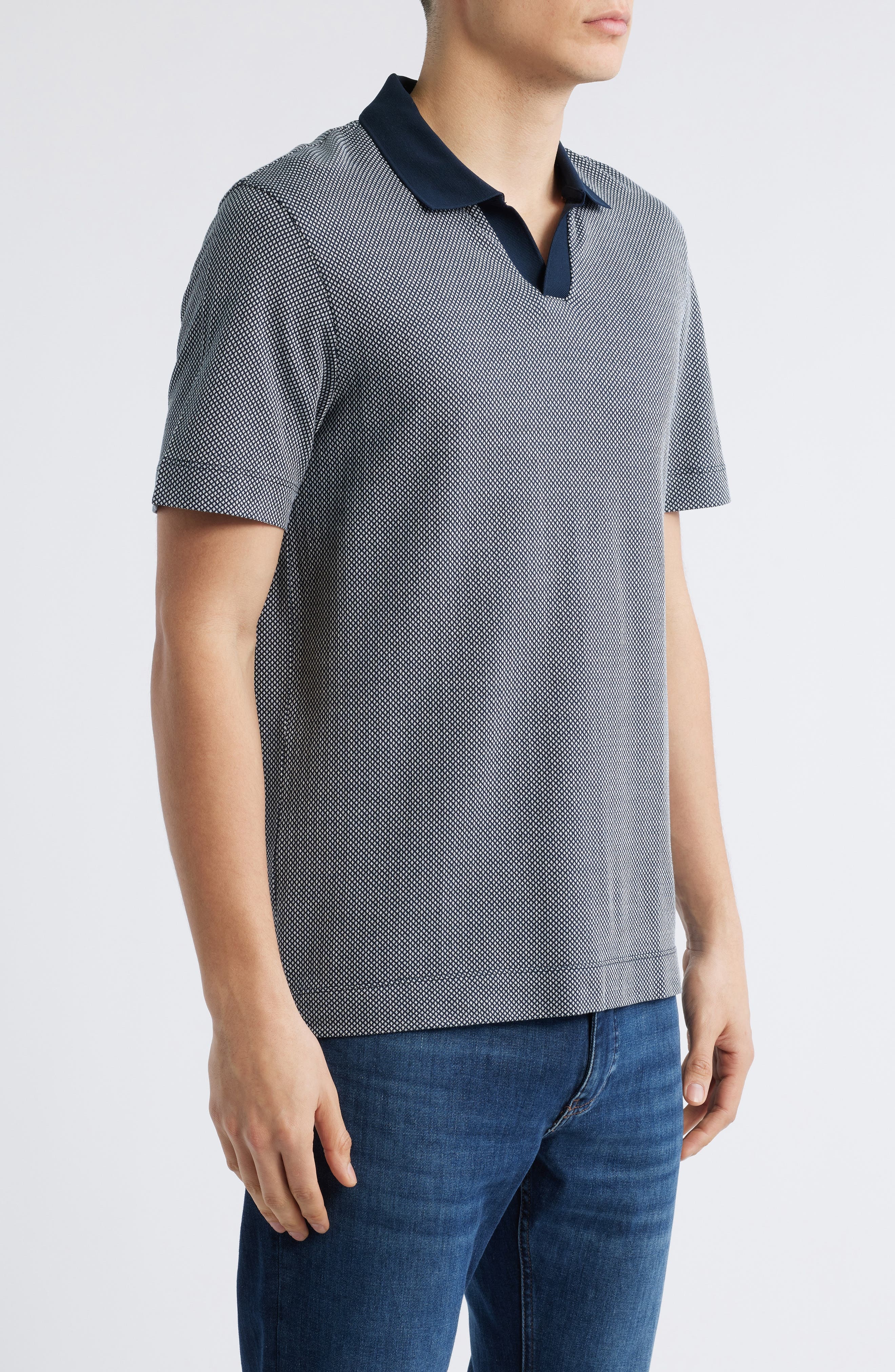 BOSS Parson Cotton & Silk Polo in Dark Blue at Nordstrom - 3