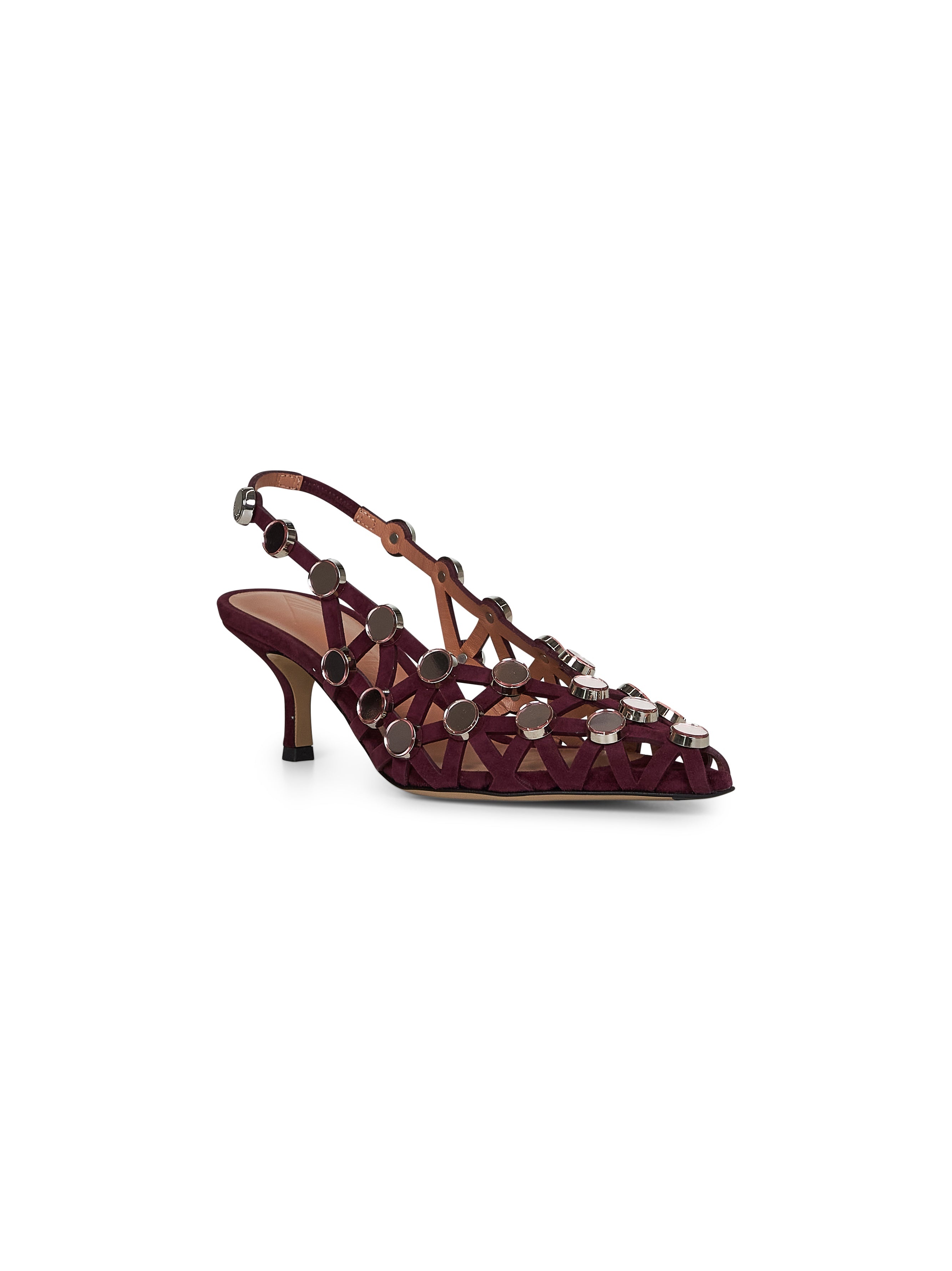 Burgundy suede "Grid" slingback pumps - 2