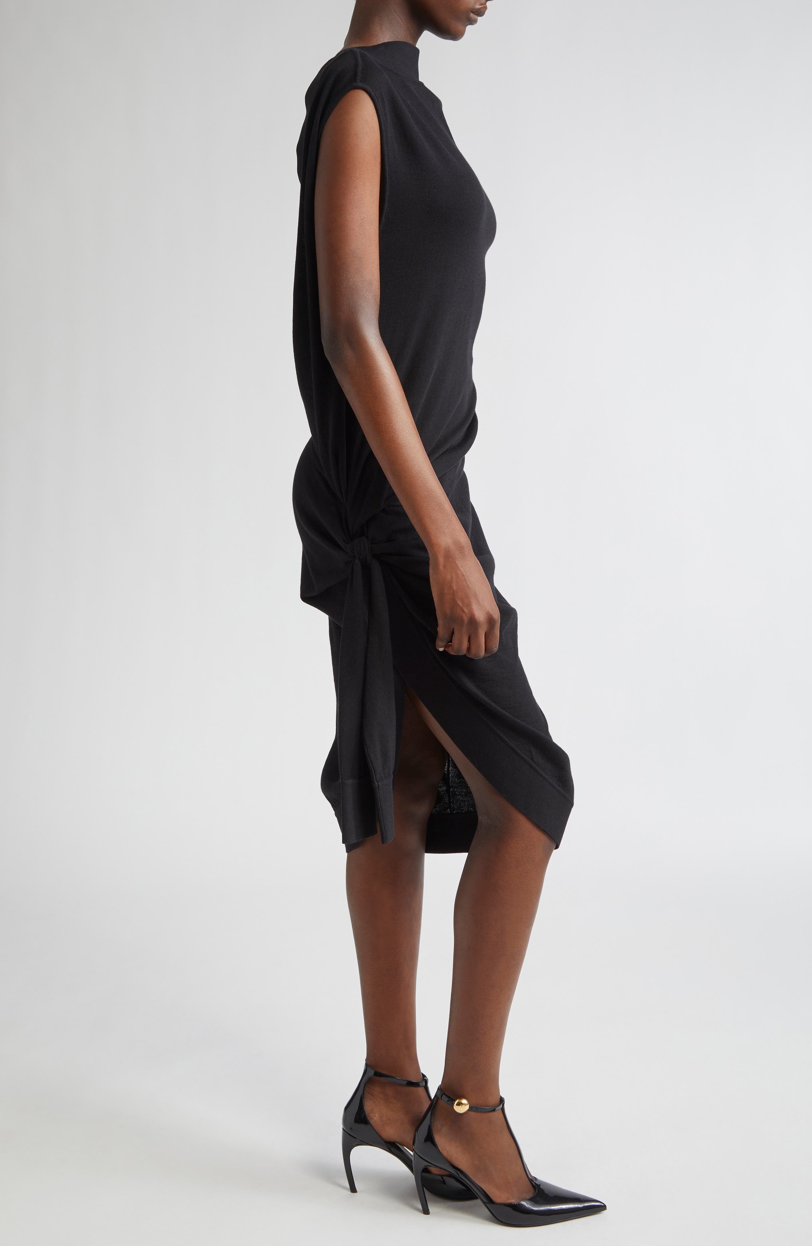 FERRAGAMO Asymmetric Knit Dress in Nero at Nordstrom - 3
