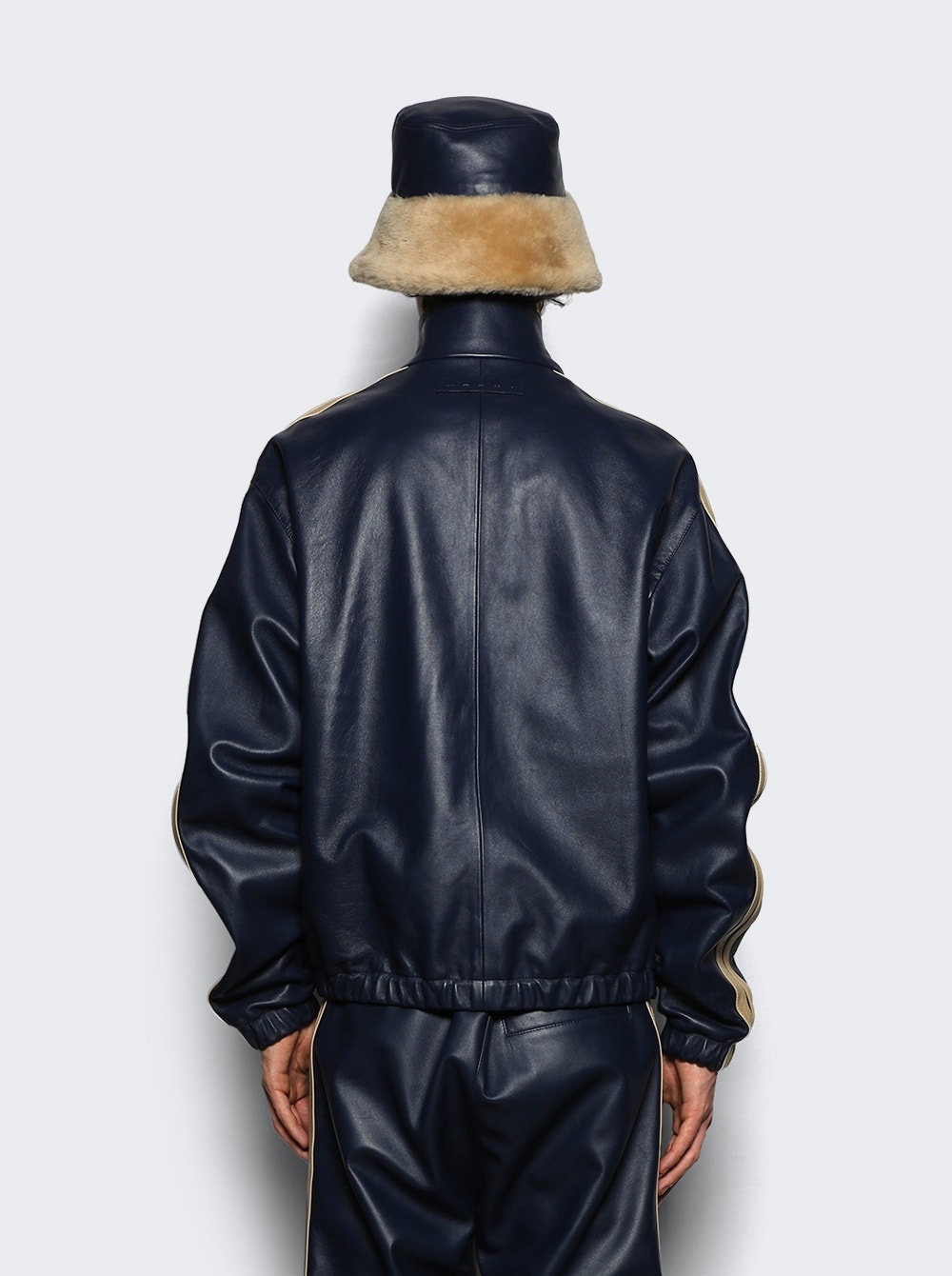 Leather Bomber Jacket Navy - 5