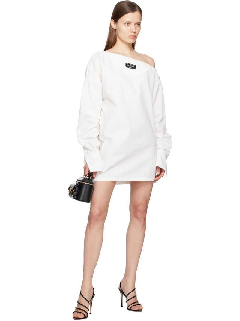 Balmain White Open Neck Asymmetric Shirt Minidress outlook