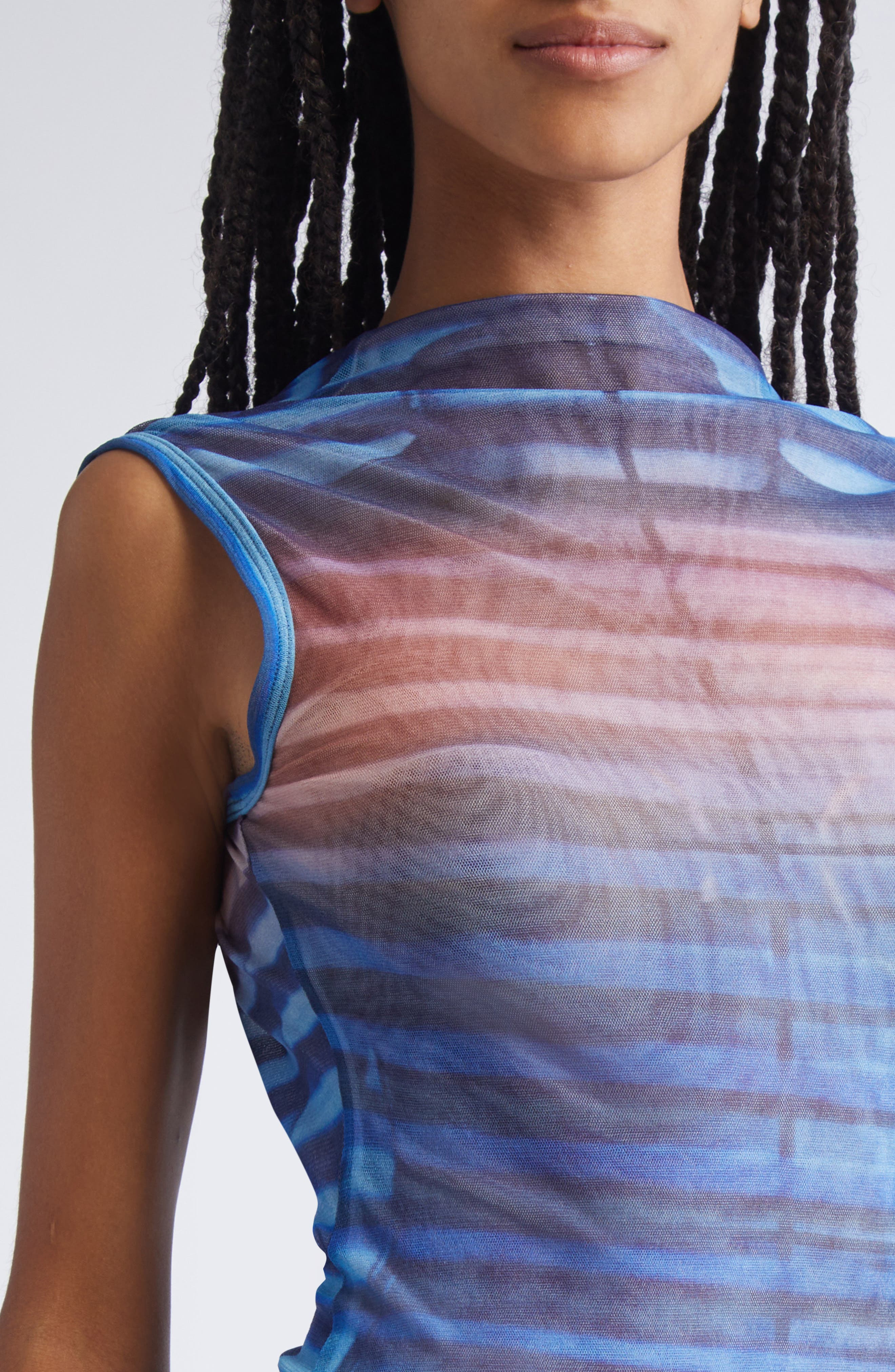 Jean Paul Gaultier Air Print Mesh Body-Con Dress in Light Blue/Blue/Peach at Nordstrom - 4