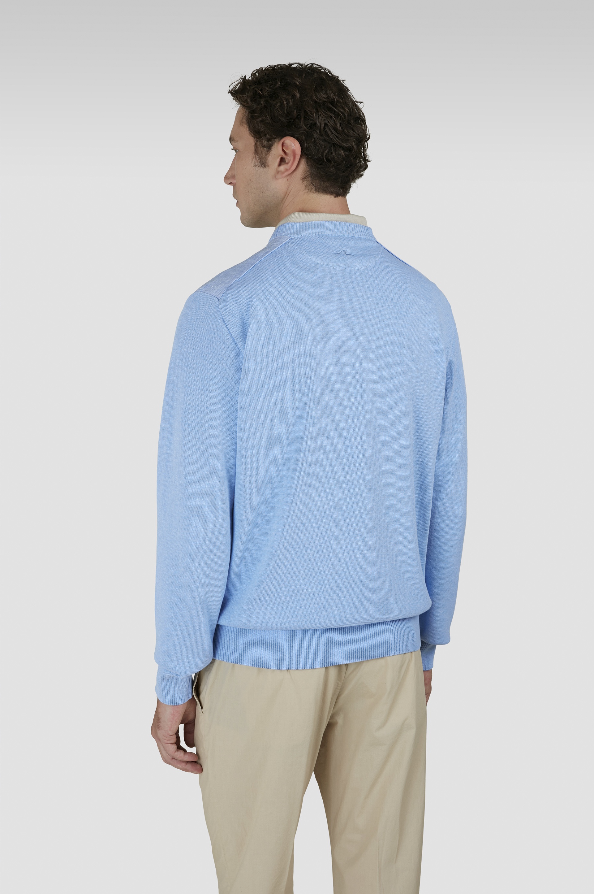 CREW NECK SWEATER IN FRESCO COTTON WITH LINEN DETAILS - 3