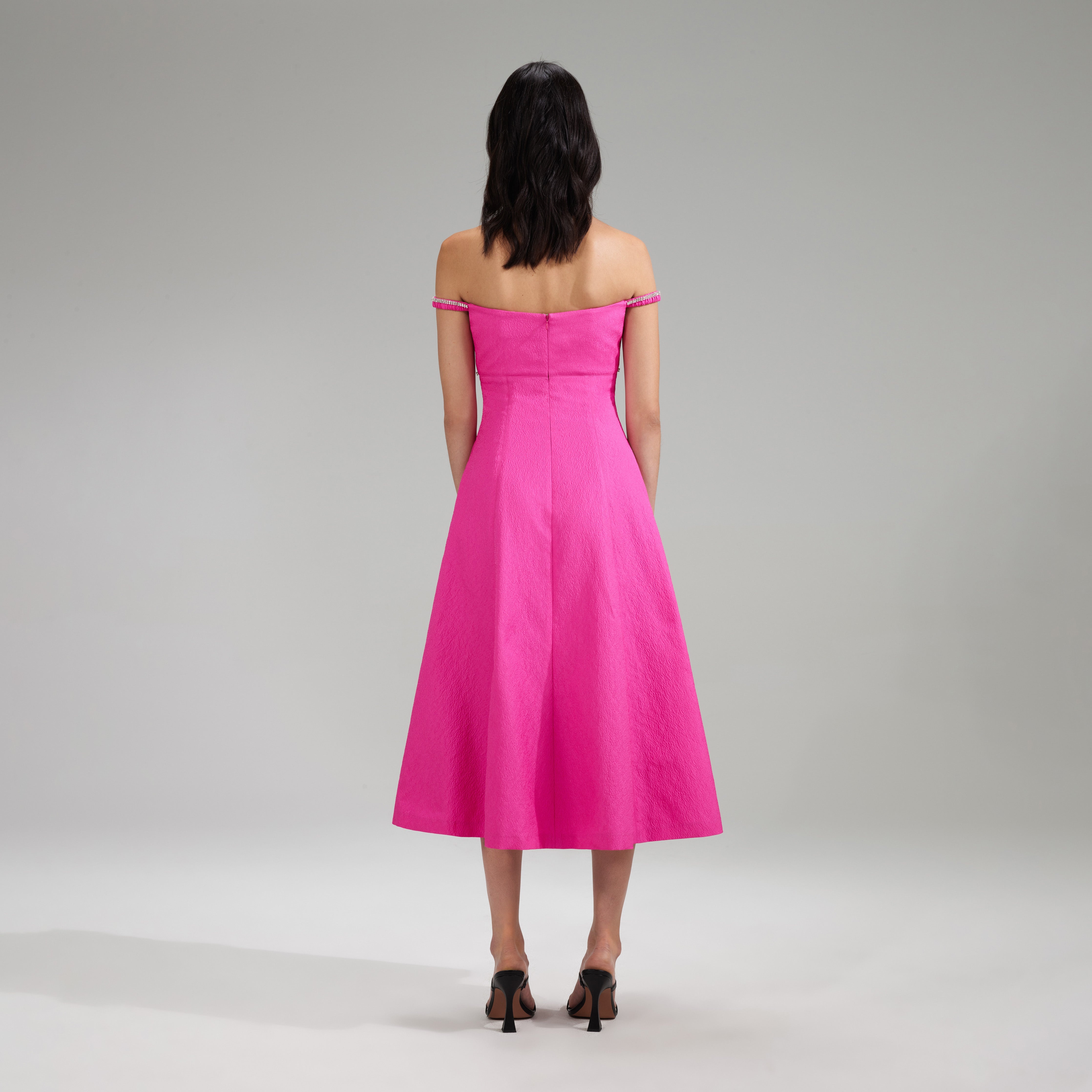 Pink Textured Diamante Detail Midi Dress - 3