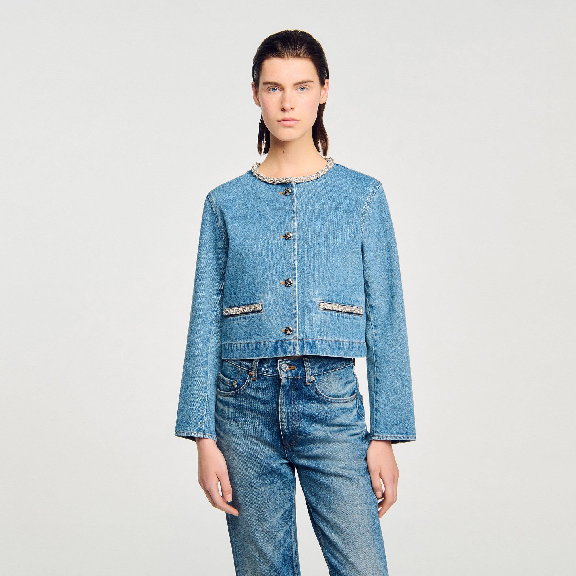 RHINESTONE DENIM JACKET - 4