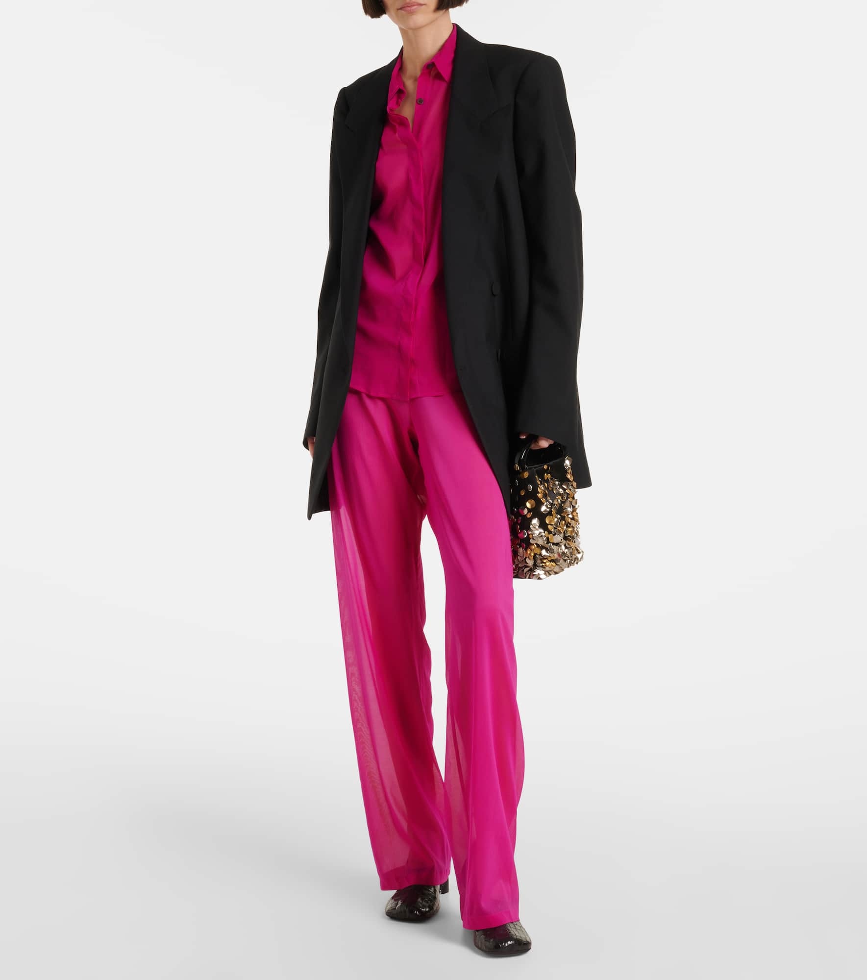 High-rise silk-blend wide-leg pants - 2