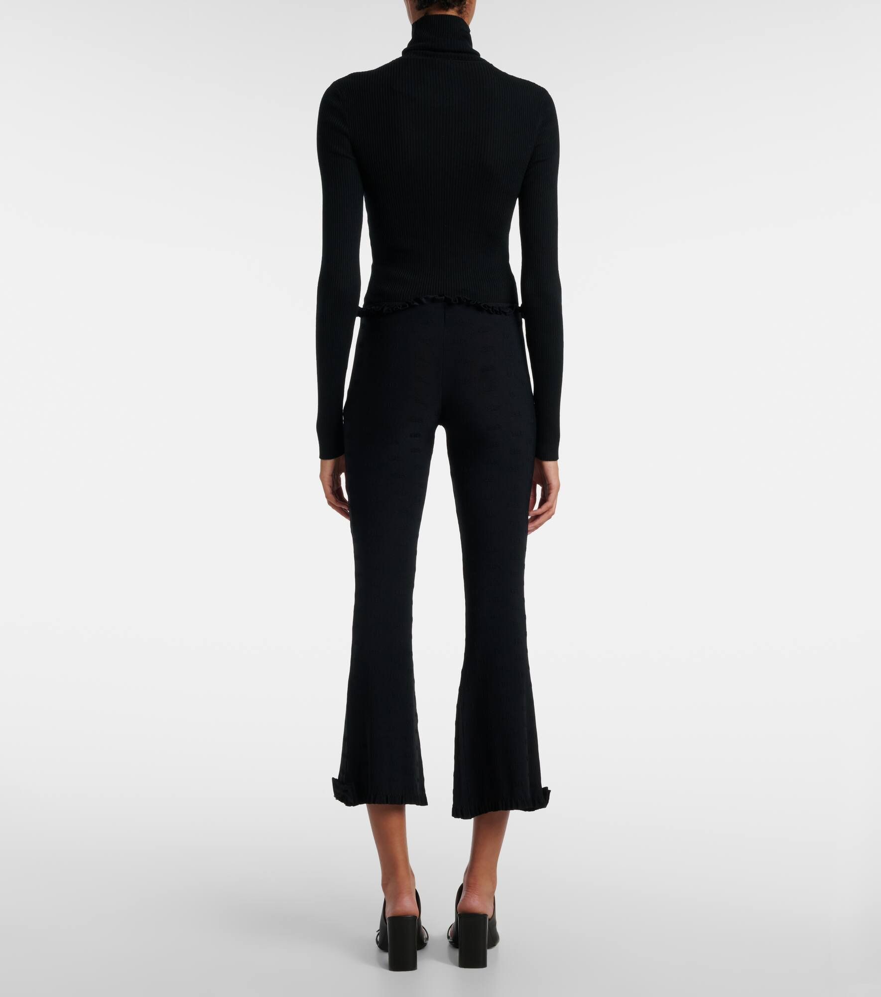Bow-detail ruffled Capri flared pants - 3