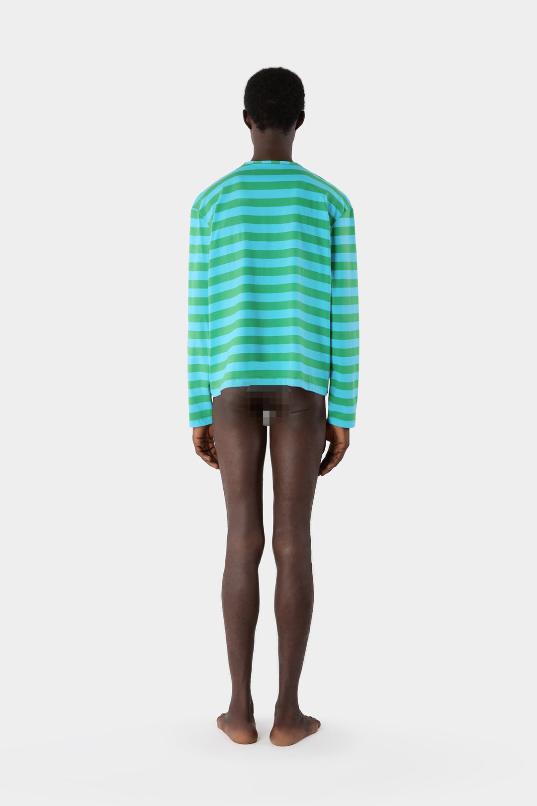 CLASSIC LONG SLEEVE T-SHIRT / azure & green stripes - 4