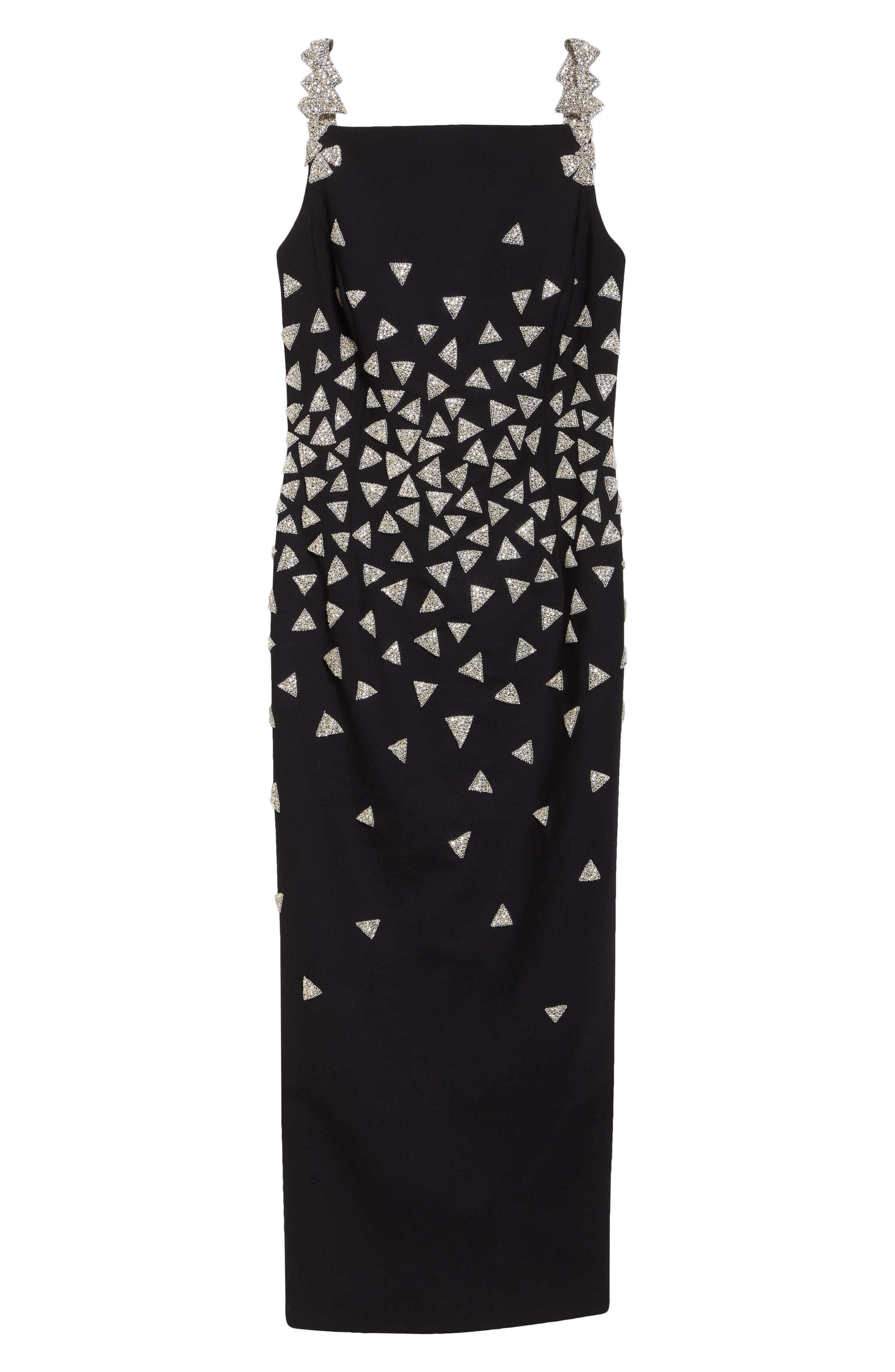 Oscar de la Renta Crystal Triangle Embellished Cocktail Dress in Black/Silver at Nordstrom - 5