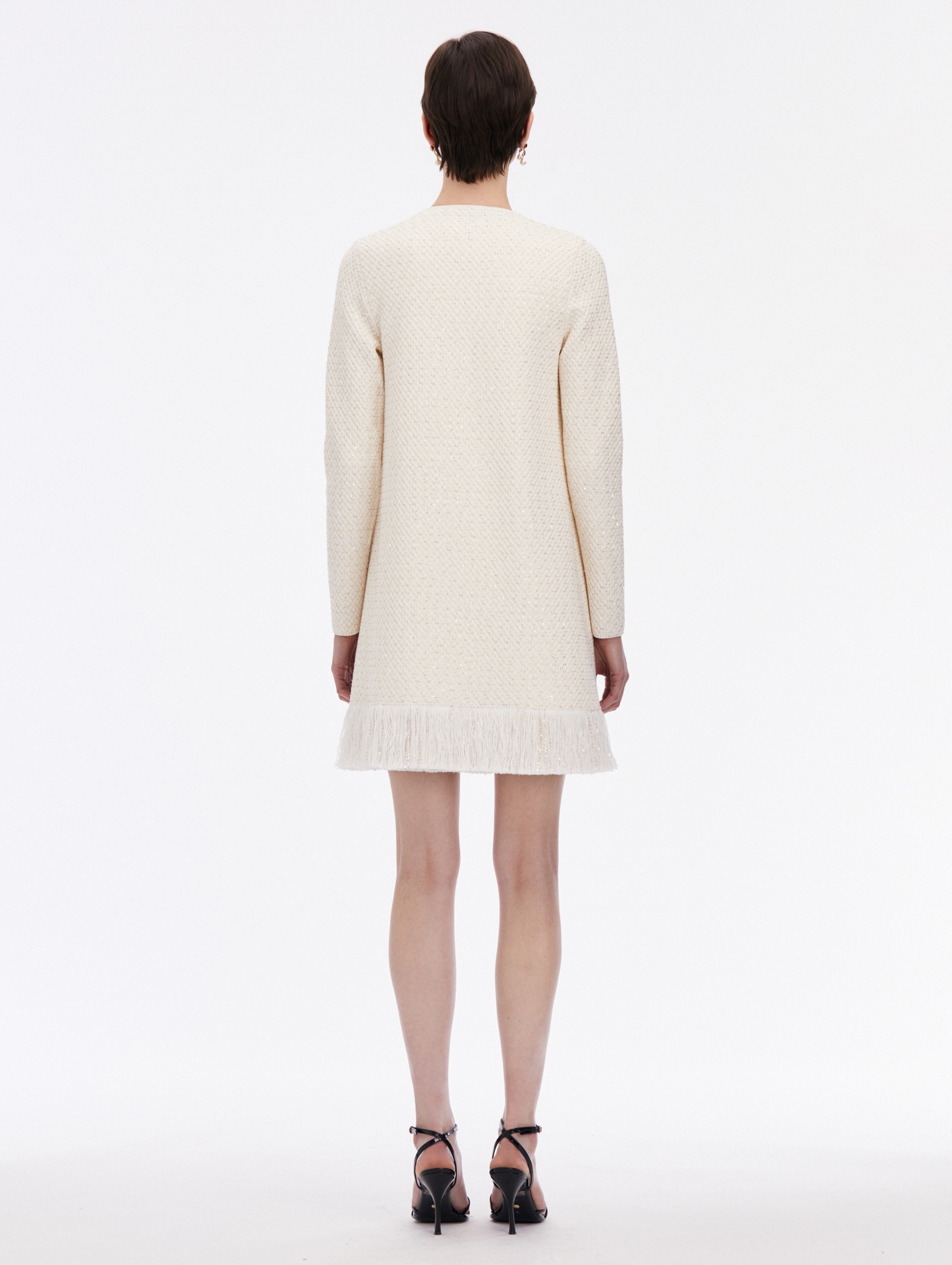 BOW BUTTON SEQUIN TWEED COAT - 2