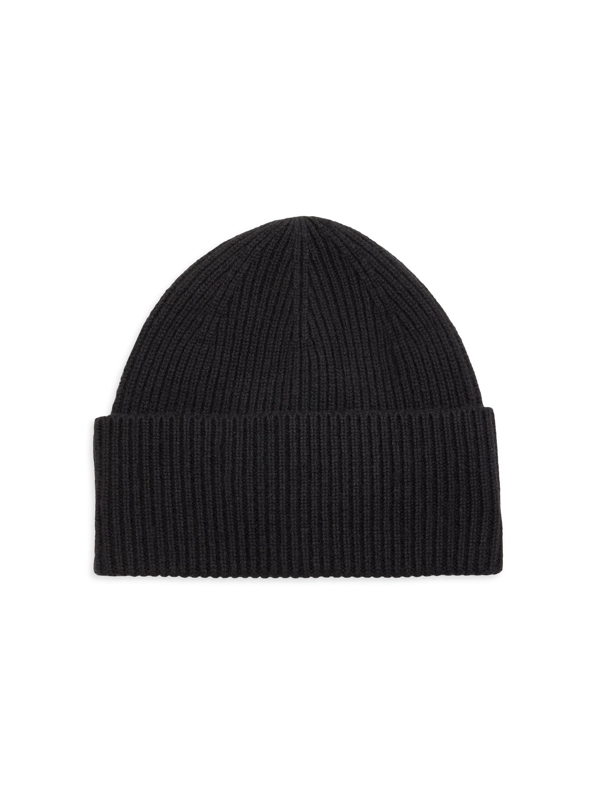Women's Wool-Cashmere Rib-Knit Beanie - Black - 1