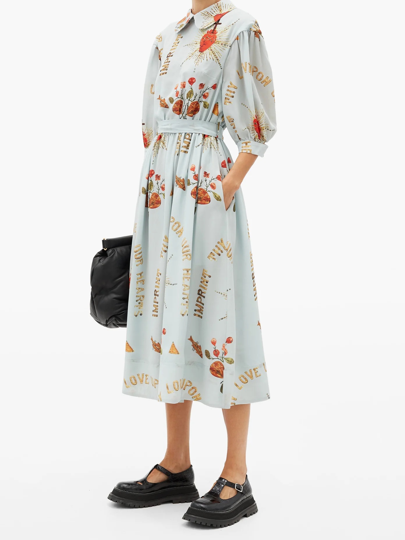 Sacred heart-print round-collar silk midi dress - 2