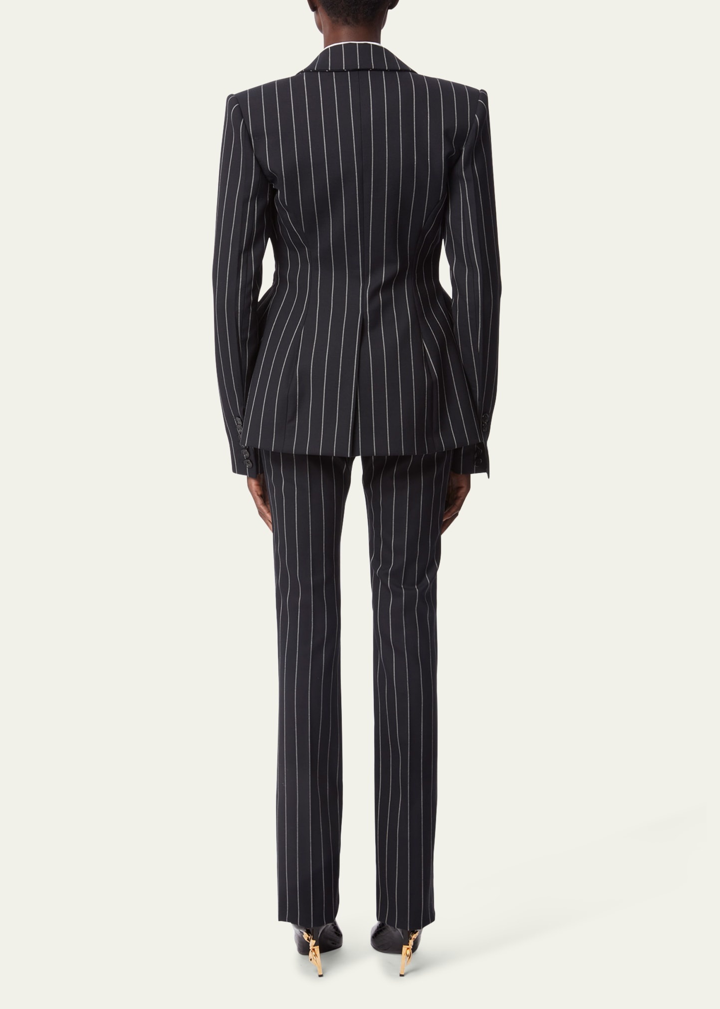 Pinstripe Peplum One-Button Wool Blazer - 3