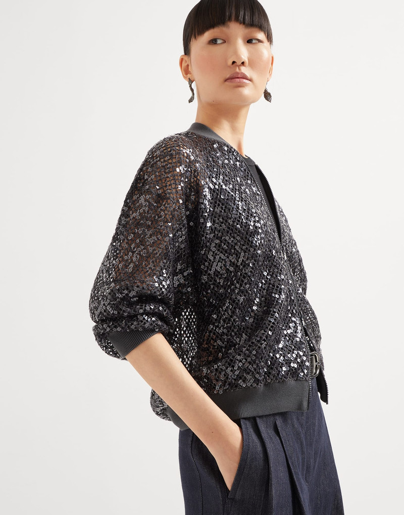 Dazzling net embroidery cardigan in linen and silk 4