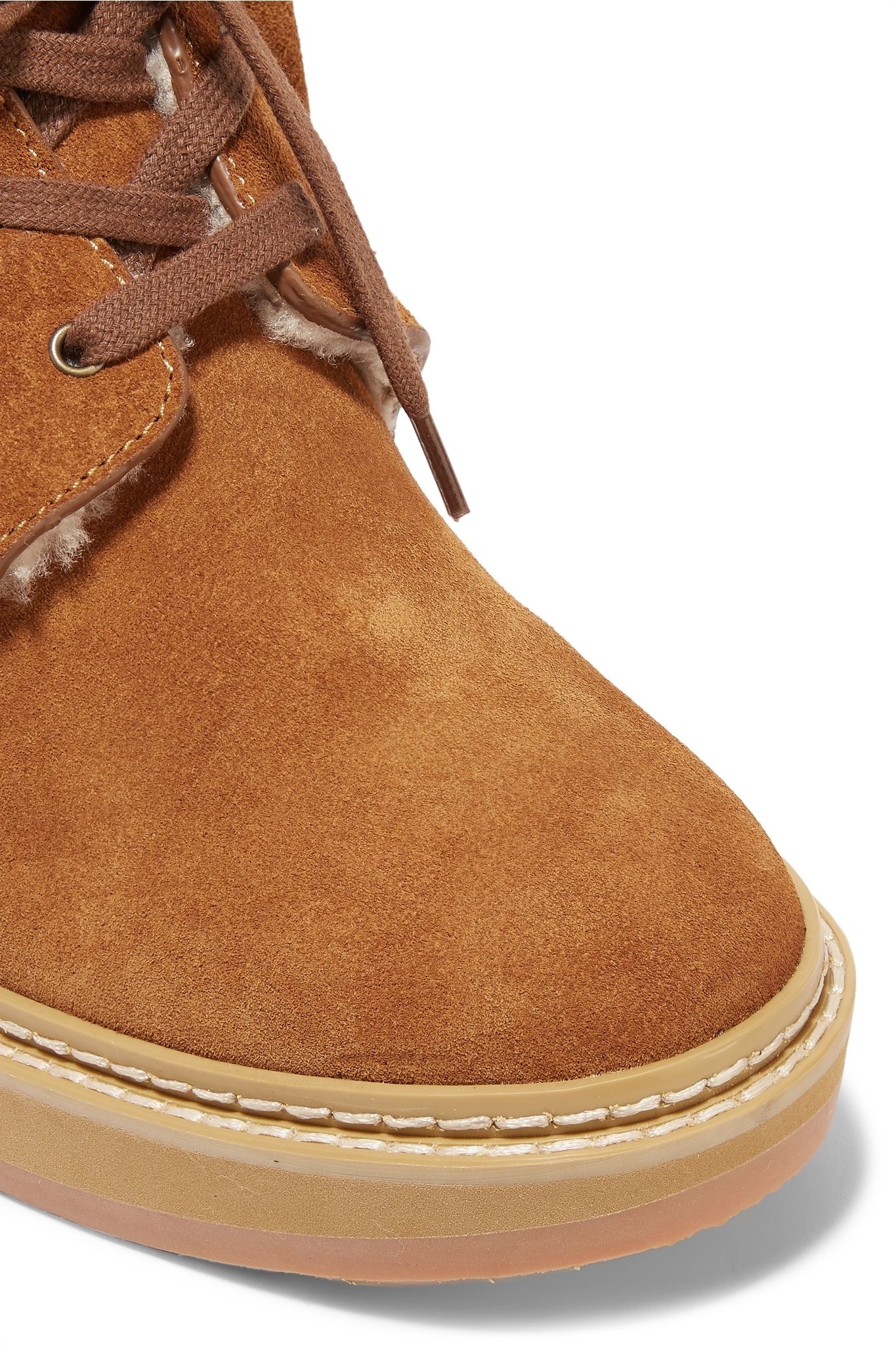 Shearling-trimmed suede wedge ankle boots - 5